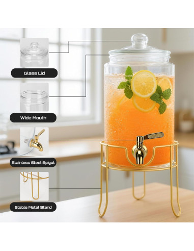 Dispensador de Bebidas de Vidrio 1 Galón DHSBTLS con Grifo