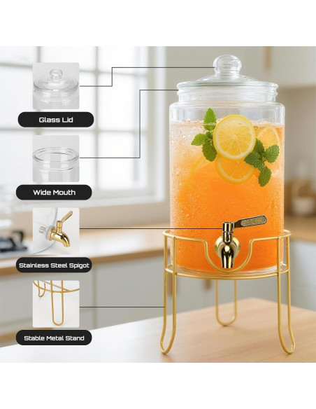 Dispensador de Bebidas de Vidrio 1 Galón DHSBTLS con Grifo