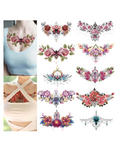 Tatuajes Temporales Florales Glaryyears - Paquete de 10 Hojas