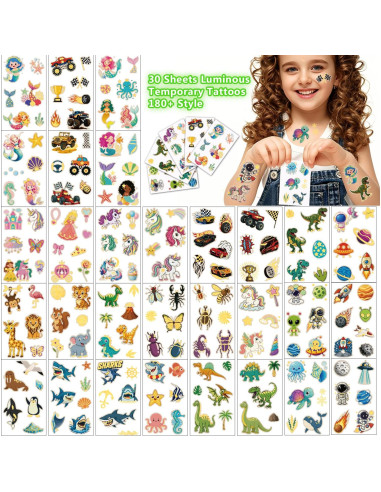 180 Tatuajes Temporales Brillantes Gabizafia para Niños