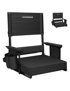 Silla de Estadio VIVOHOME Ajustable con Respaldo y Cojín Negro