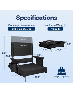 Silla de Estadio VIVOHOME Ajustable con Respaldo y Cojín Negro 2