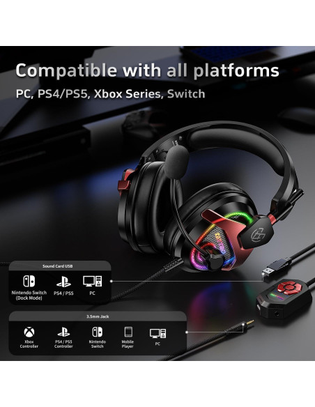 Auriculares Gaming Tatybo XW6 con Sonido 7.1 y Micrófono