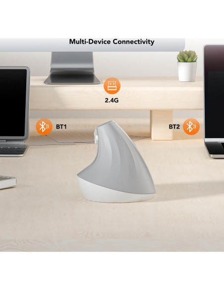 Ratón Vertical Inalámbrico KYSONA EM18 Ergonómico Blanco