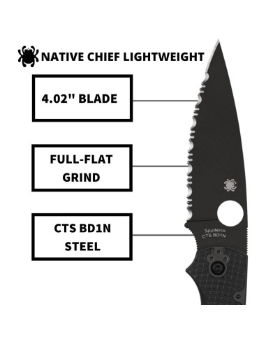 Cuchillo de bolsillo Spyderco Native Chief 10.16 cm FRN negro