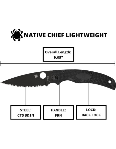 Cuchillo de bolsillo Spyderco Native Chief 10.16 cm FRN negro