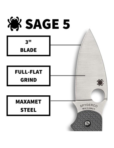 Cuchillo de bolsillo Spyderco Sage 5 con hoja Maxamet 7.62 cm