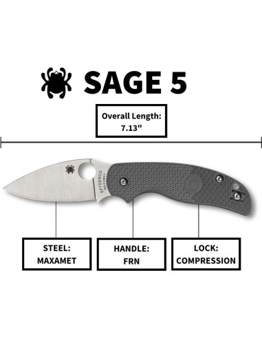 Cuchillo de bolsillo Spyderco Sage 5 con hoja Maxamet 7.62 cm