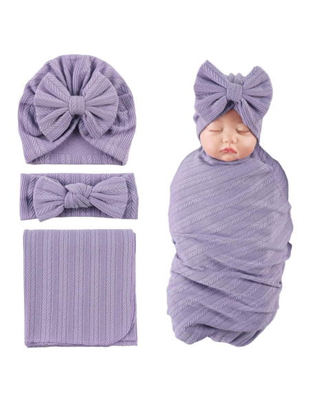 Conjunto de Manta de Recepción OMUKY para Recién Nacidos Púrpura Conjunto de Manta de Recepción OMUKY para Recién Nacidos Púrpura