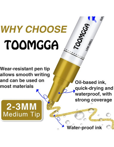 Marcadores de Pintura Blanca TOOMGGA - Paquete de 2, Secado Rápido