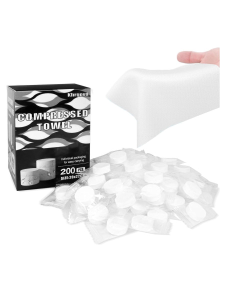 200 Toallitas Comprimidas Desechables Khrgovd 20x22cm Viaje