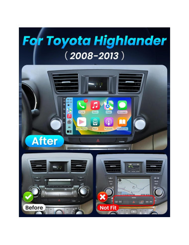 Estéreo Android 10" Jufodrca para Toyota Highlander 2008-2013