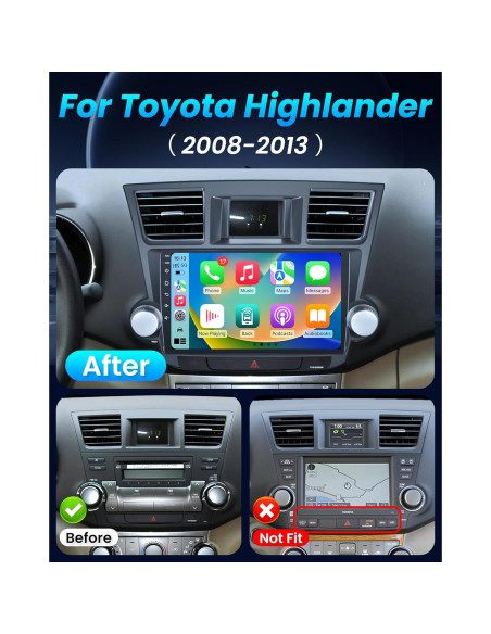 Estéreo Android 10" Jufodrca para Toyota Highlander 2008-2013