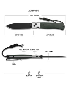 Cuchillo de Bolsillo CJRB Glacier J1961 9cm Acero AR-RPM9 Verde 2