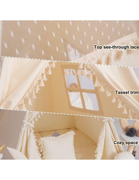 Tienda Tipi para Niños TreeBud Beige con Alfombra y Luces Tienda Tipi para Niños TreeBud Beige con Alfombra y Luces