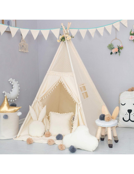 Tienda Tipi para Niños TreeBud Beige con Alfombra y Luces Tienda Tipi para Niños TreeBud Beige con Alfombra y Luces