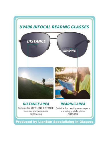 Gafas de Sol Bifocales LianSan Retro UV 1.0x Unisex