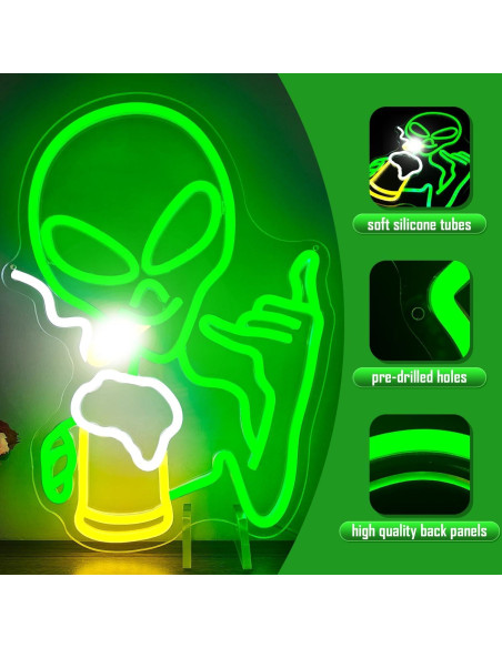 Letrero de Neón Alienígena Verde Dimmable Geeinar 30x10 cm
