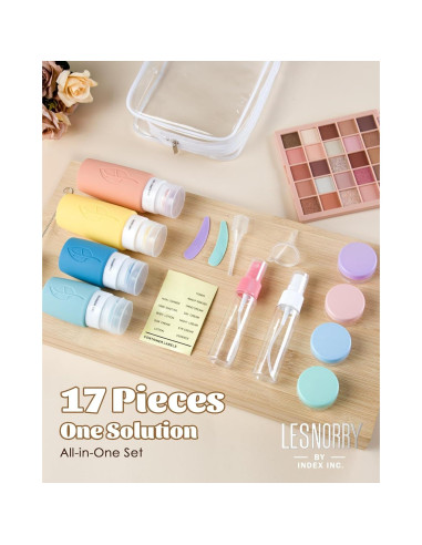 Conjunto de Botellas de Silicona para Viaje Lesnorry 17 Pack TSA