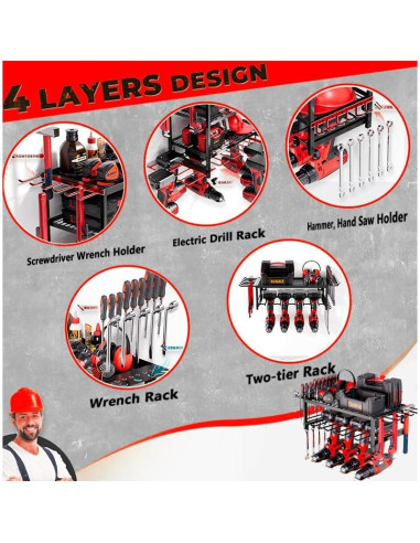 Estante de Herramientas Montado en Pared WOFLUAS 2 Capas Negro