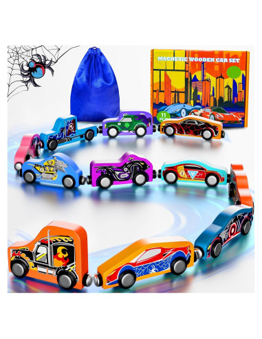 Set de 11 Coches de Tren Magnéticos de Madera Amiabling