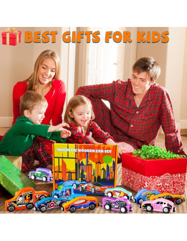 Set de 11 Coches de Tren Magnéticos de Madera Amiabling