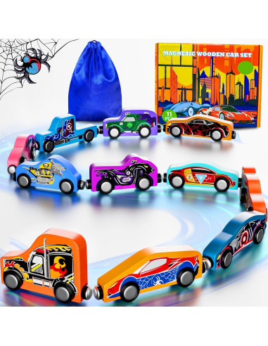 Set de 11 Coches de Tren Magnéticos de Madera Amiabling