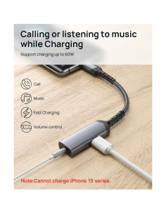 Adaptador JSAUX USB C a 3.5mm y Carga Rápida 60W - Negro 2