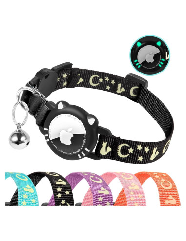 Collar para Gato AgoumLux con Soporte para AirTag Negro XS