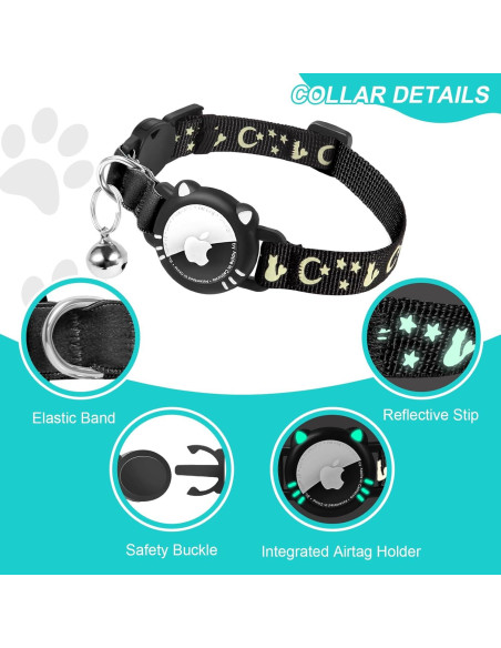 Collar para Gato AgoumLux con Soporte para AirTag Negro XS