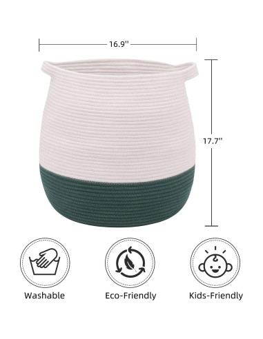 Cesta de Almacenamiento Grande Algodón Verde 44.9x42.9cm