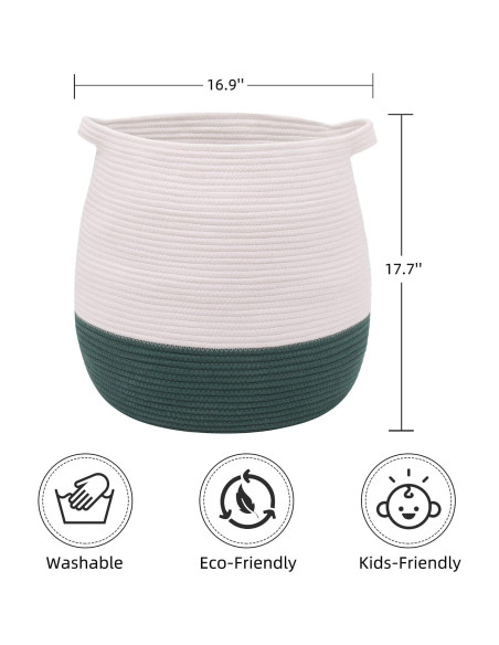 Cesta de Almacenamiento Grande Algodón Verde 44.9x42.9cm