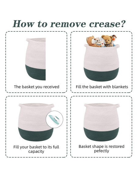 Cesta de Almacenamiento Grande Algodón Verde 44.9x42.9cm