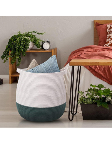 Cesta de Almacenamiento Grande Algodón Verde 44.9x42.9cm