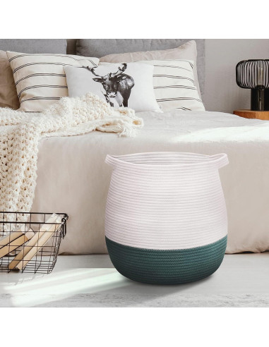 Cesta de Almacenamiento Grande Algodón Verde 44.9x42.9cm