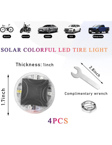 Luces LED para Neumáticos Wevdn 4 PCS Carga Solar Coloridas