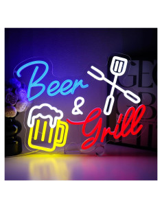 Letrero de Neón PMCVYH Cerveza y Parrilla LED 40x30 cm