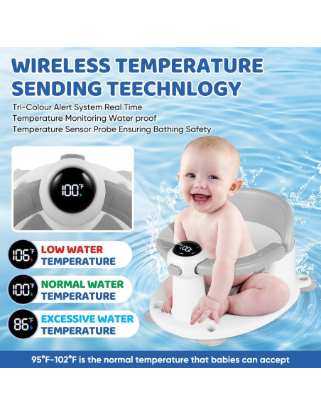 Asiento de Baño para Bebés con Termómetro Antideslizante Gris Asiento de Baño para Bebés con Termómetro Antideslizante Gris