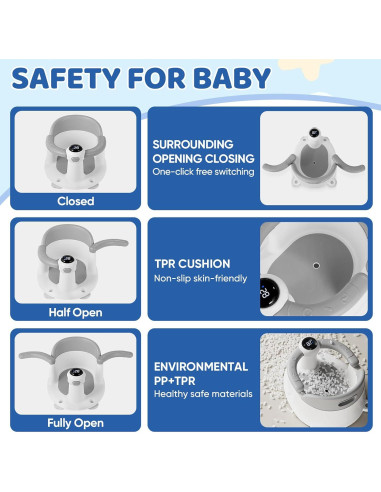 Asiento de Baño para Bebés con Termómetro Antideslizante Gris