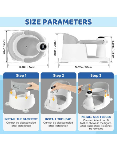 Asiento de Baño para Bebés con Termómetro Antideslizante Gris