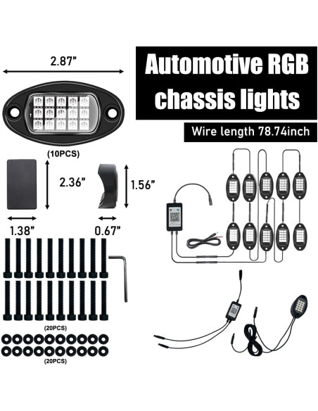 Kit de Luces LED RGB Sylvil 10 Pods para Coche Impermeable