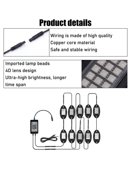 Kit de Luces LED RGB Sylvil 10 Pods para Coche Impermeable