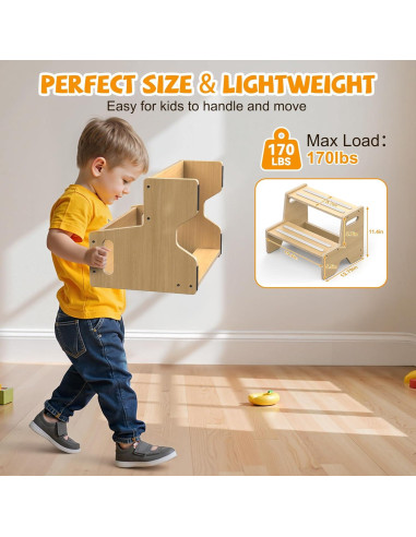 Escalera de Madera para Niños Uiirvdy 2 Escalones Antideslizante
