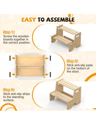 Escalera de Madera para Niños Uiirvdy 2 Escalones Antideslizante