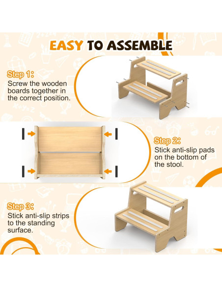 Escalera de Madera para Niños Uiirvdy 2 Escalones Antideslizante