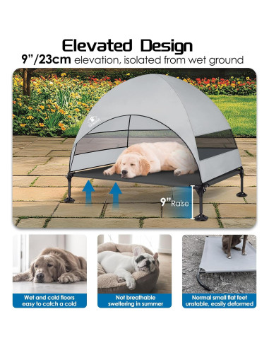 Cama Elevada para Perros CJYMMFAN con Dosel Impermeable 106.68x76.2cm