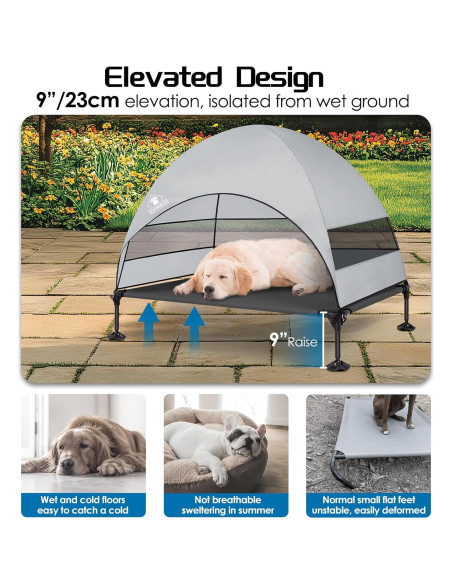 Cama Elevada para Perros CJYMMFAN con Dosel Impermeable 106.68x76.2cm