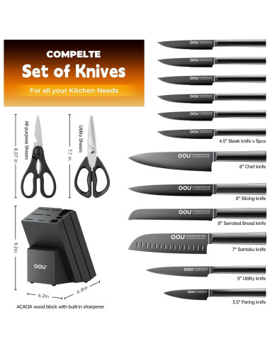 Juego de Cuchillos de Cocina OOU - 15 Piezas Acero Inoxidable