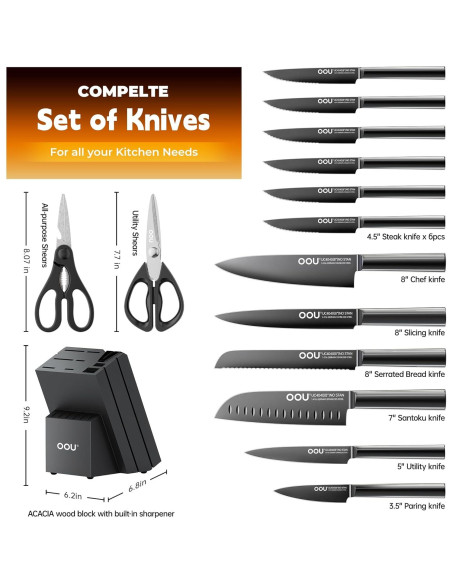 Juego de Cuchillos de Cocina OOU - 15 Piezas Acero Inoxidable