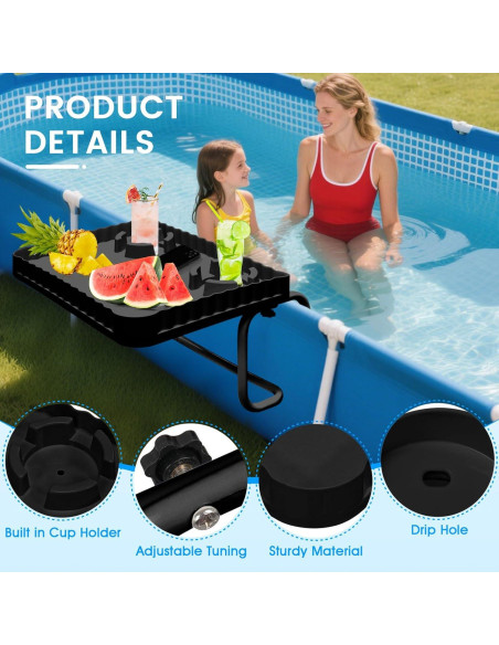 Barra de piscina elevada Tryitsbest negra para bebidas y snacks